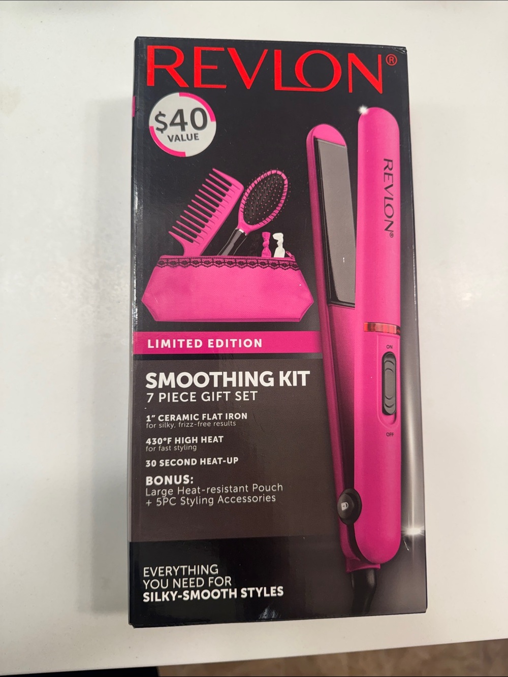Revlon Hot Pink 7-Piece Smoothing Kit with Flat Iron